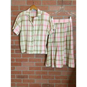 Vintage Tanner Country Button-Up Top and Skirt Set Plaid Size Small Medium
